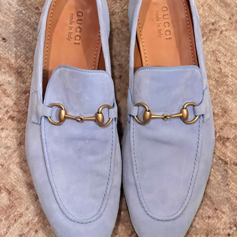 Gucci Jordaan Suede Loafers with Gold Horsebit Detail size 12 UK - Picture 5 of 7